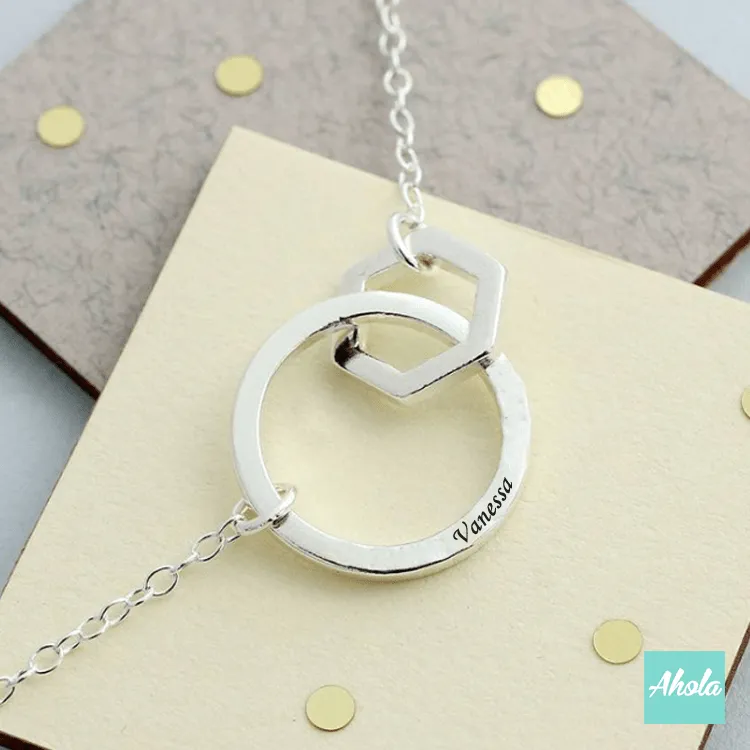 SP050 Sterling Silver Linked Circle Necklace 純銀圖形親子刻字頸鏈