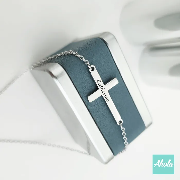 SP051 Sterling Silver Cross Bracelet 純銀十字架刻字手鏈