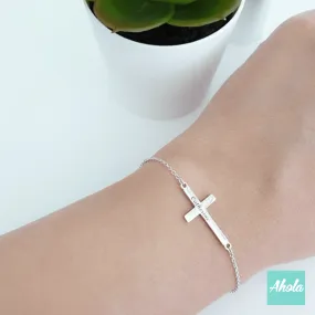 SP051 Sterling Silver Cross Bracelet 純銀十字架刻字手鏈