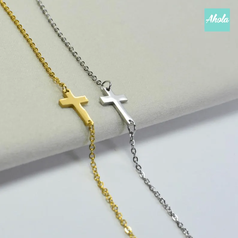 SP051 Sterling Silver Cross Bracelet 純銀十字架刻字手鏈