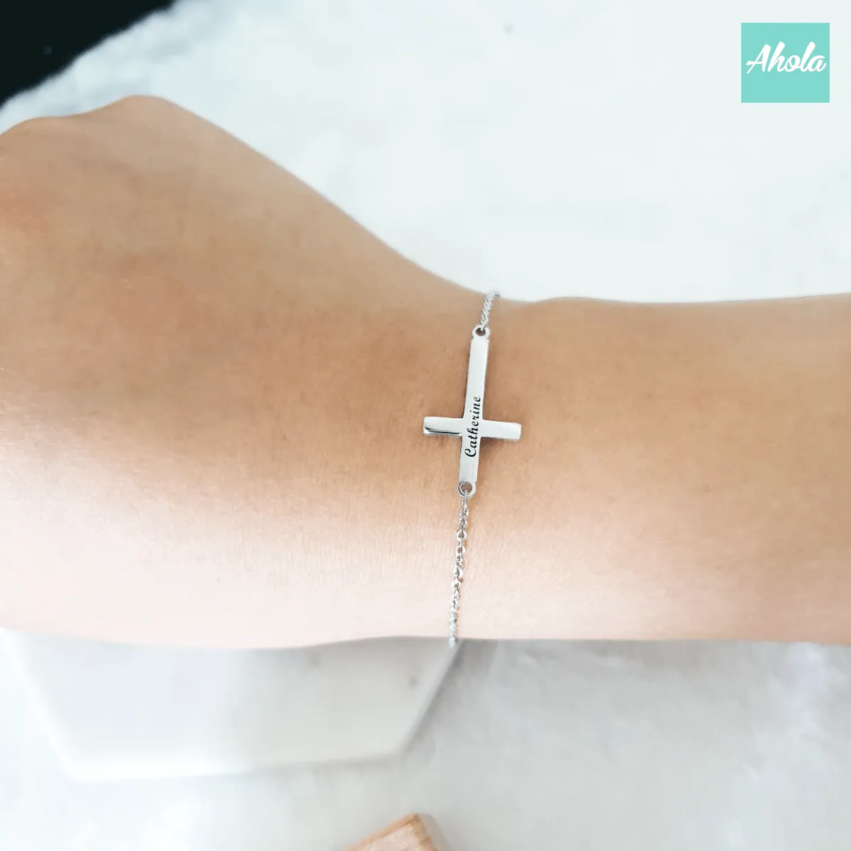 SP051 Sterling Silver Cross Bracelet 純銀十字架刻字手鏈