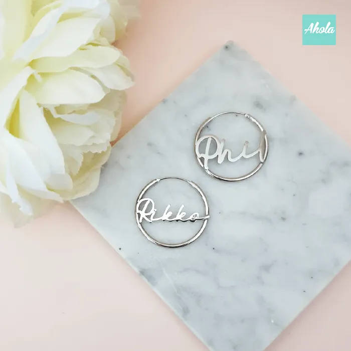 SP058 Platinum Plated Sterling Silver Name Hoop Earrings 純銀名字耳圈