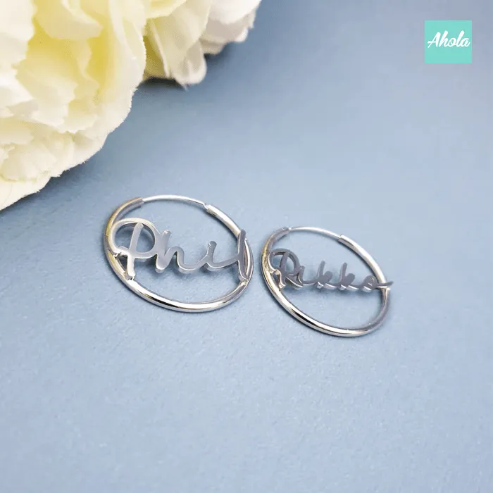 SP058 Platinum Plated Sterling Silver Name Hoop Earrings 純銀名字耳圈