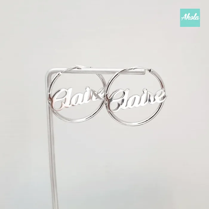 SP058 Platinum Plated Sterling Silver Name Hoop Earrings 純銀名字耳圈