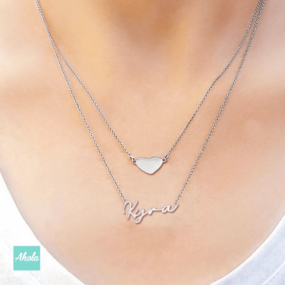 SP059 Sterling Silver Heart Layering Necklace 純銀雙層心形名字頸鏈