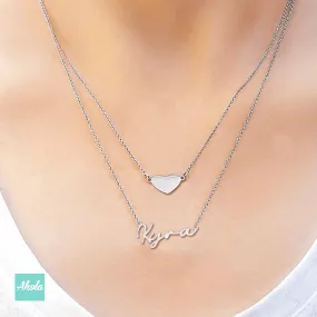 SP059 Sterling Silver Heart Layering Necklace 純銀雙層心形名字頸鏈