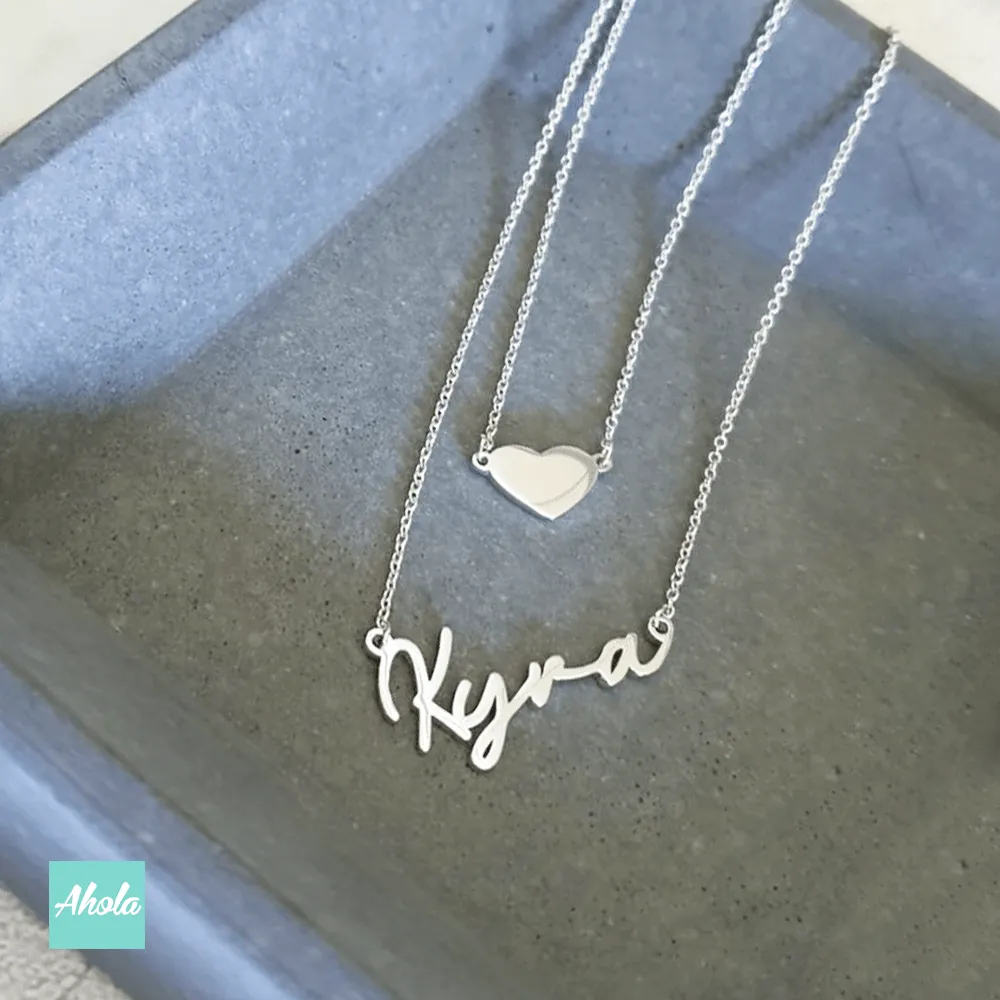 SP059 Sterling Silver Heart Layering Necklace 純銀雙層心形名字頸鏈