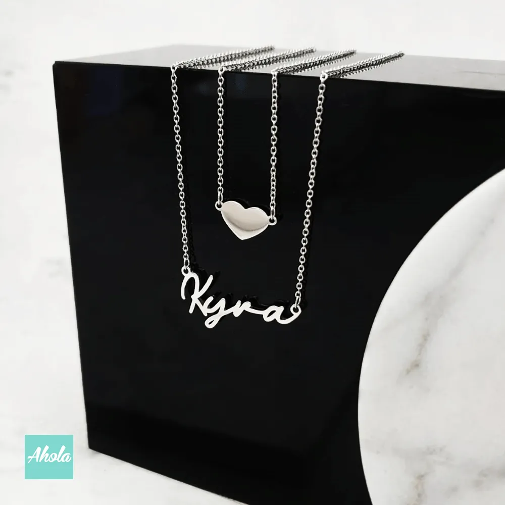 SP059 Sterling Silver Heart Layering Necklace 純銀雙層心形名字頸鏈