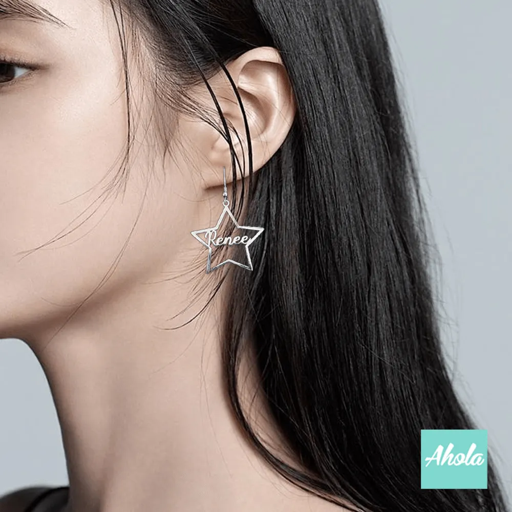 SP069 Platinum Plated Sterling Silver Star Hoop Earrings 純銀名字星星耳勾