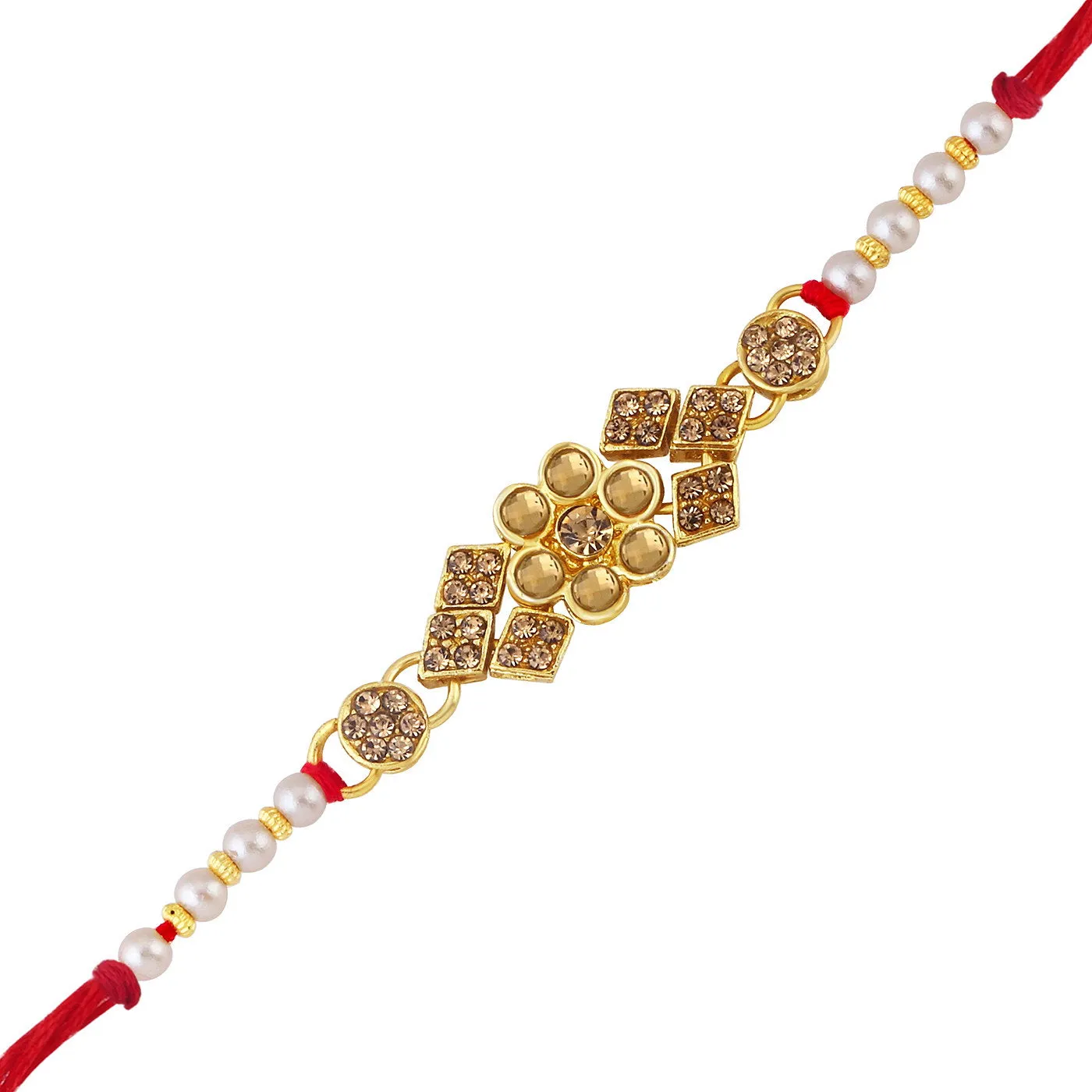 Sukkhi Blossomy Gold Plated Floral Rakhi with Roli Chawal and Raksha Bandhan Greeting Card For Men