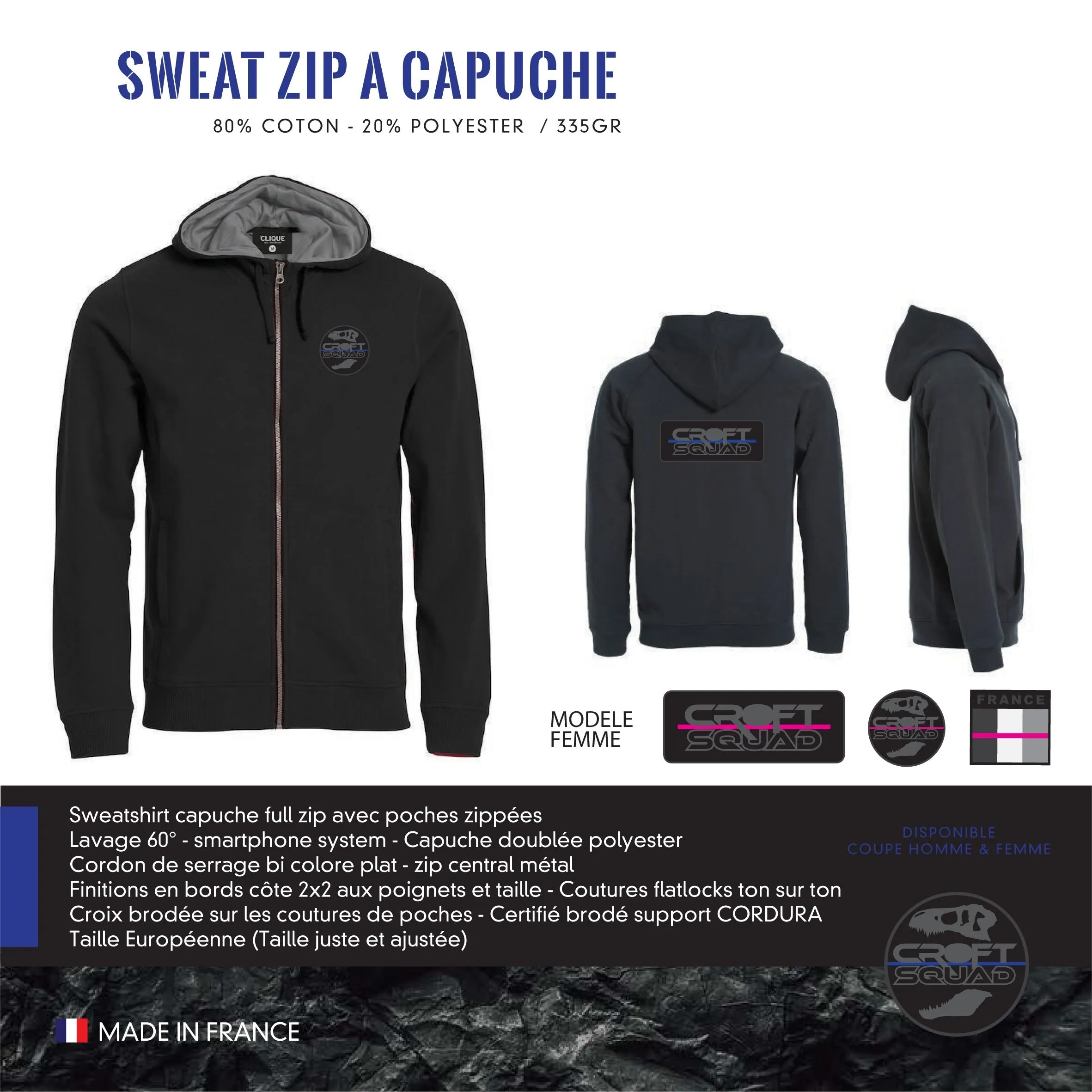 Sweat Zip à Capuche CROFT SQUAD