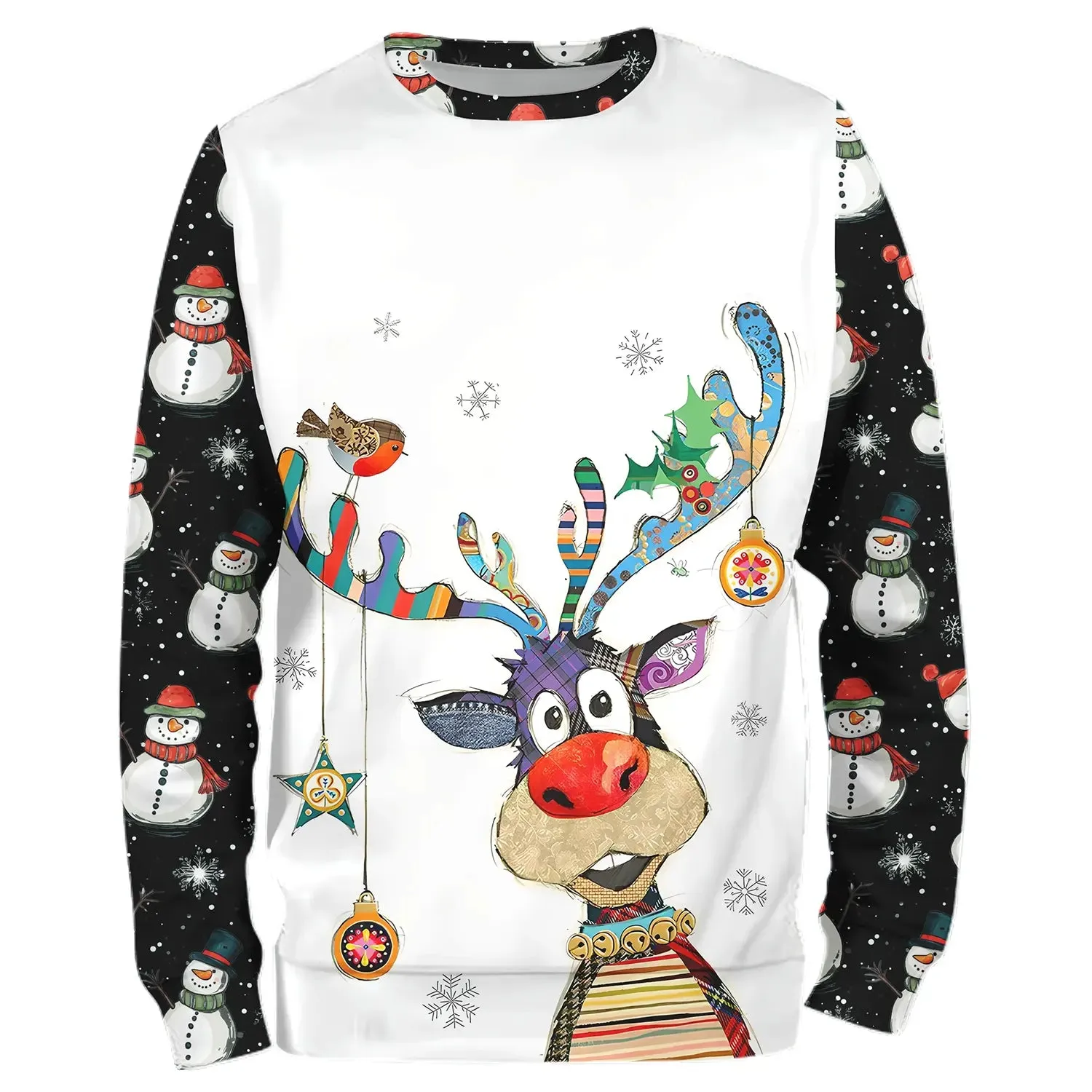 Sweat à Capuche Festif Renne de Nol - Bonhomme de Neige et Décorations Hivernales - CT04112335