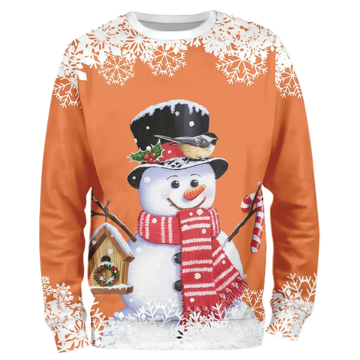 Sweat à Capuche Hiver Joyeux – Bonhomme de Neige Charmant avec Oiseau et Décor Neigeux - CT04112346