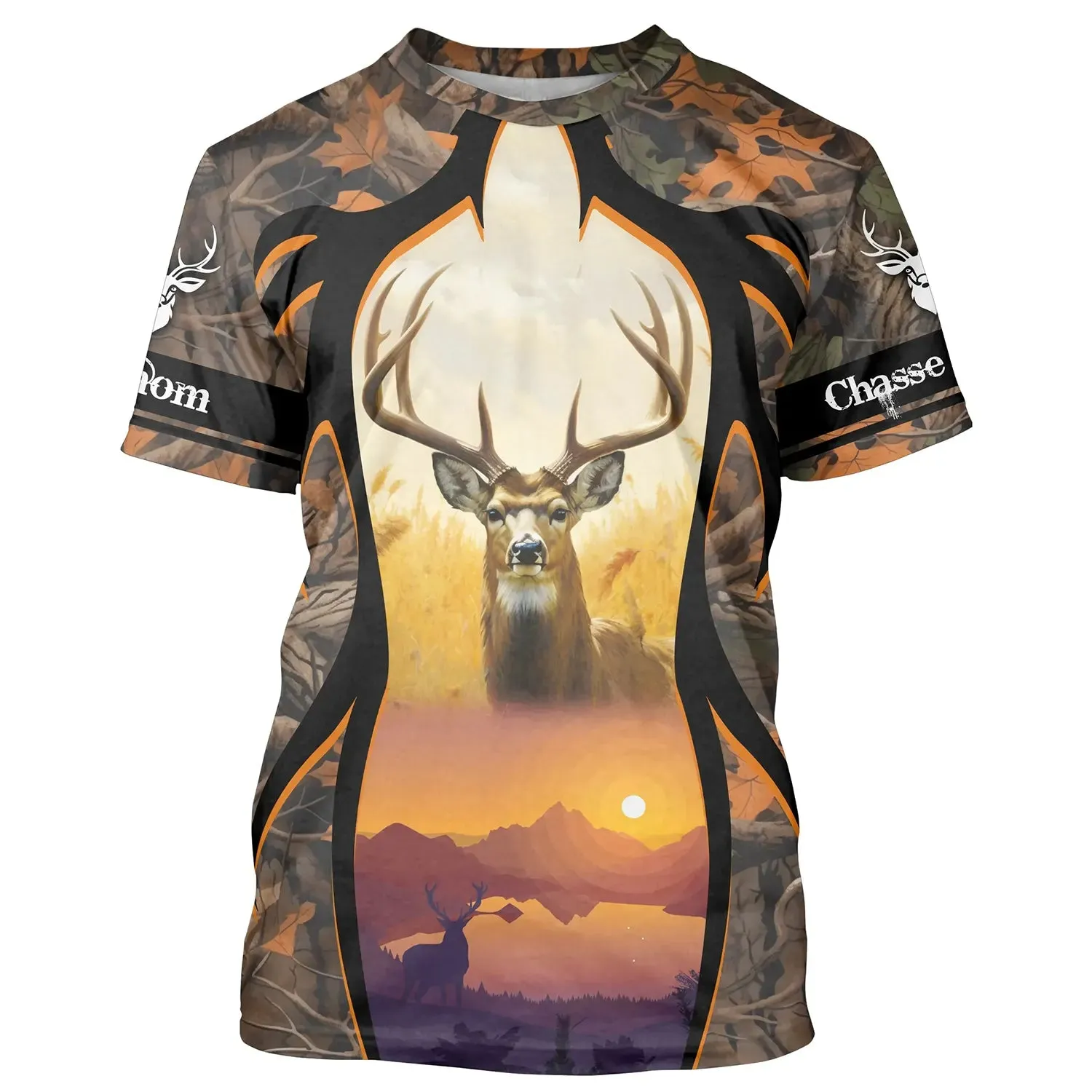 T-shirt Camouflage Chasse Au Cerf, Idée Cadeau Personnalisé Chasseur, Motif Automne - CT06092215