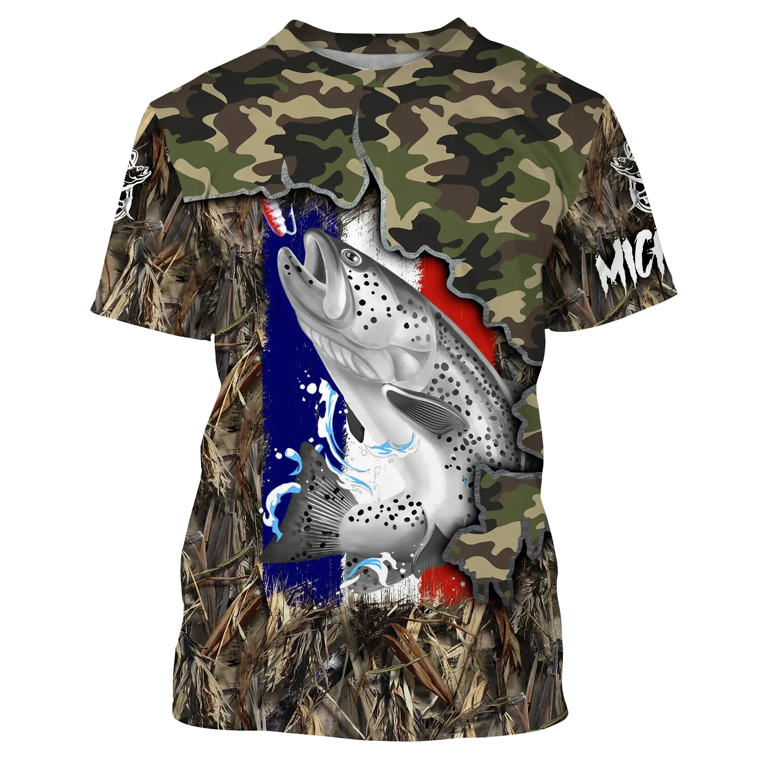 T-Shirt de Pêche Camouflage et Truite - Confort Style Avec Drapeau France - CT19072212