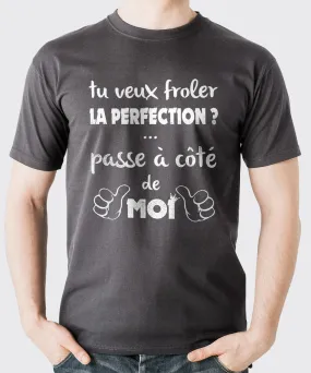 T-Shirt Homme, Cadeau Humour Pour Lui, Message et Citation Humour, Si tu Veux froler la Perfection Passe à coté de Moi - CTS24032205