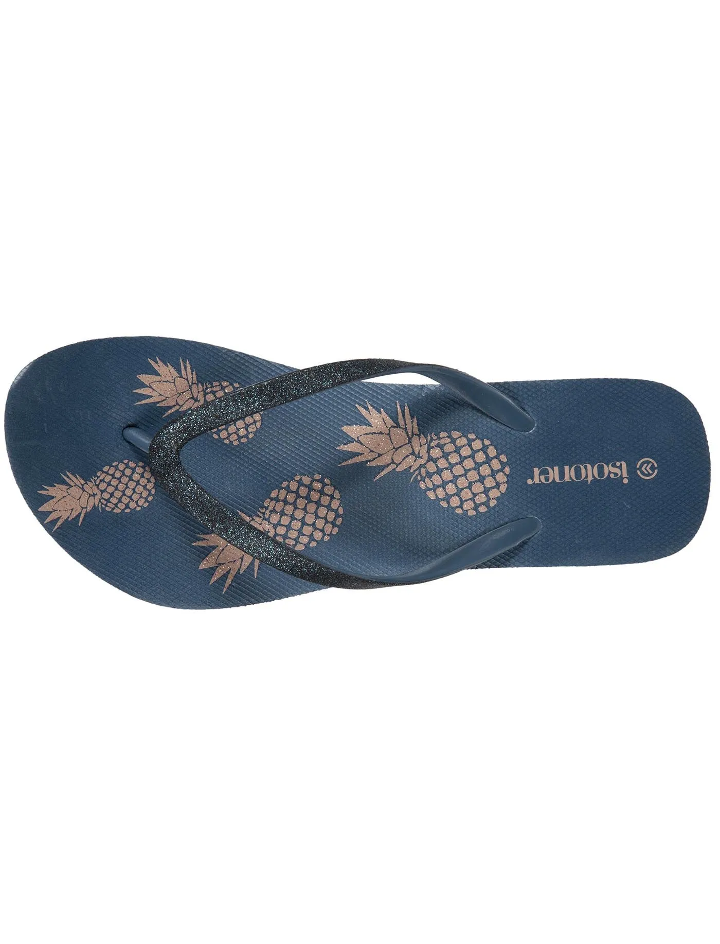 Tongs Femme talon imprimé ananas Pétrole